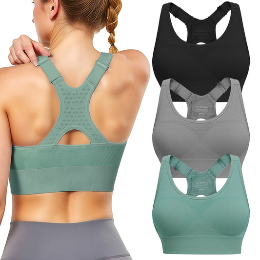 3 Pack Sports Bras with High Support Adjustable Straps, Racerback, Padded, Plus Size, High Impact for Running, Gym & Yoga