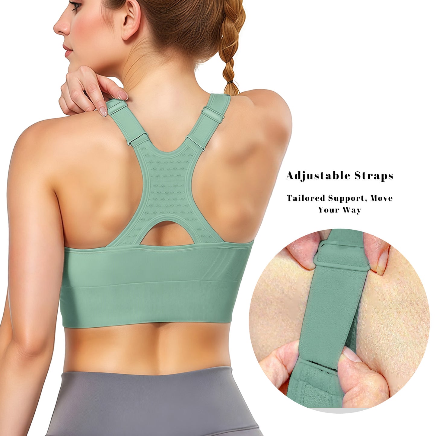 3 Pack Sports Bras with High Support  Adjustable Straps, Racerback, Padded, Plus Size, High Impact for Running, Gym & Yoga